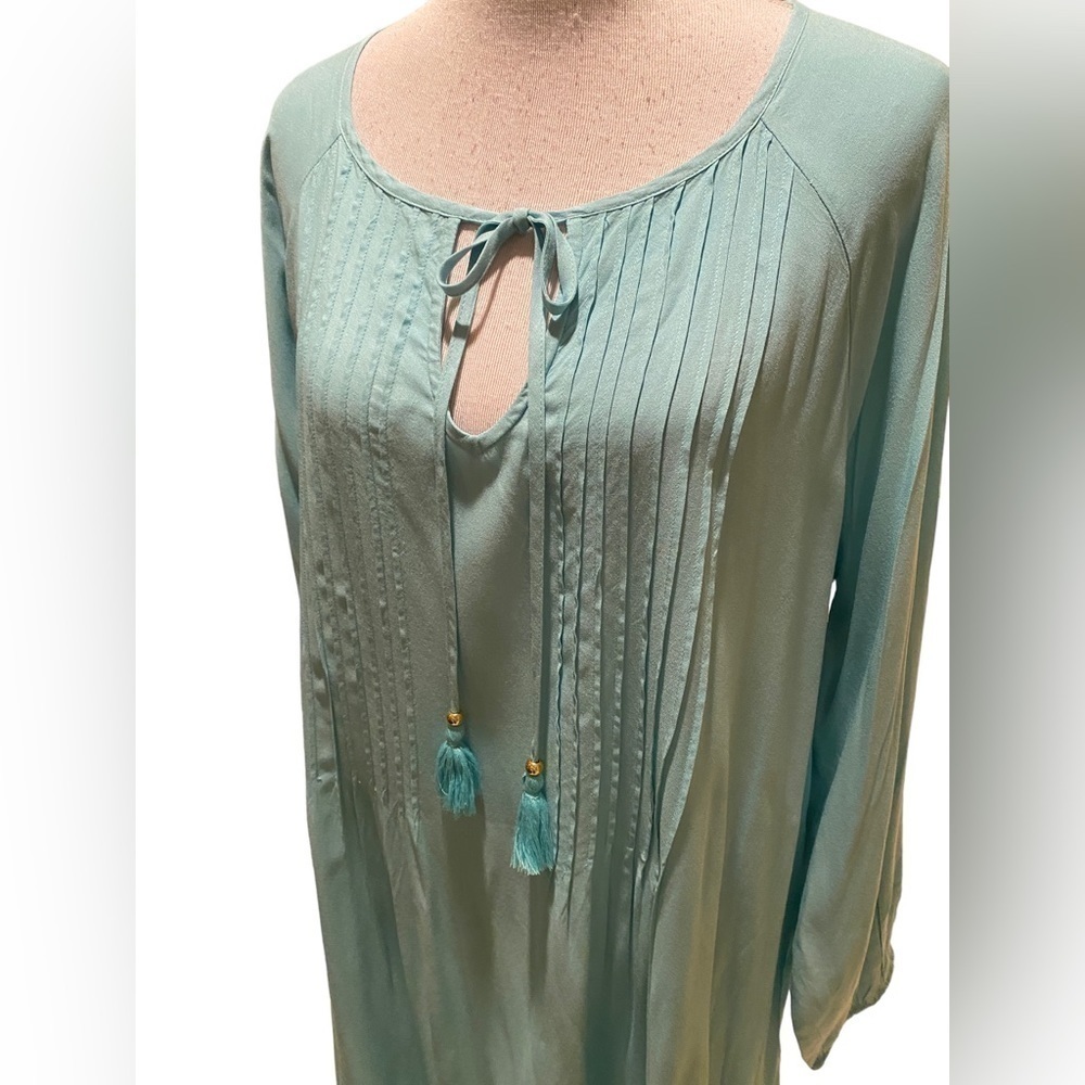 Roaman’s Women’s Summer Cover Up with Pleating in Front & Pretty Tie Tassels - Picture 2 of 14